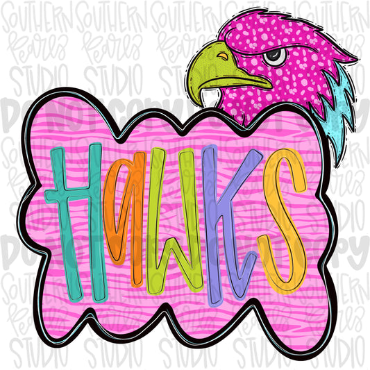 Colorful zebra cloud design with Mascot | hawks | Sublimation Design | Digital Download | Women’s, Kids Shirt PNG