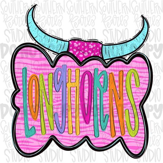 Colorful zebra cloud design with Mascot | longhorns | Sublimation Design | Digital Download | Women’s, Kids Shirt PNG
