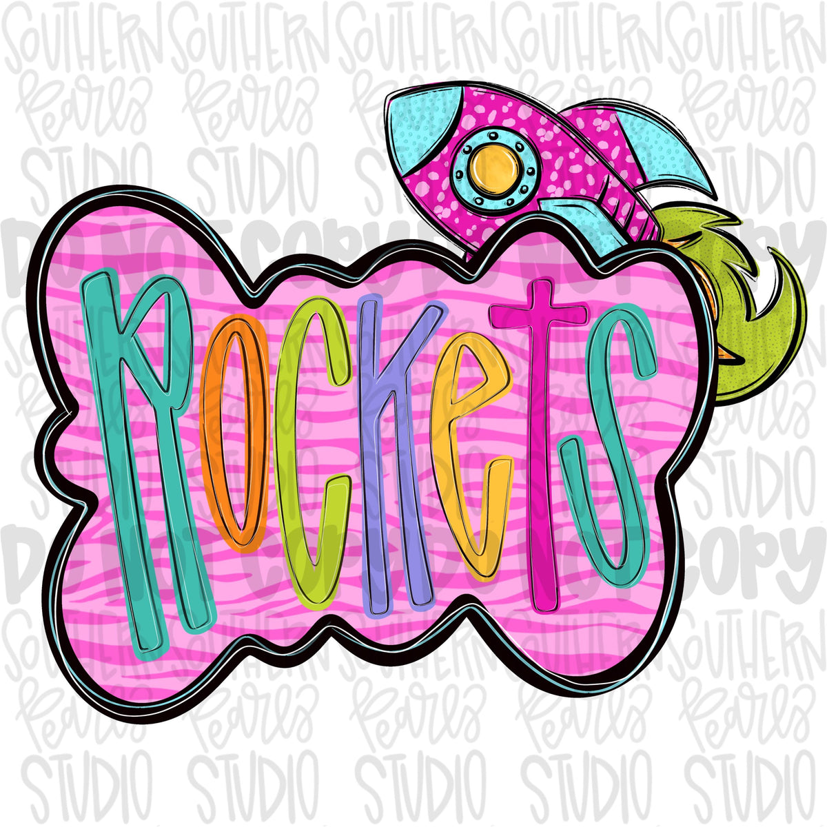 Colorful zebra cloud design with Mascot | rockets | Sublimation Design | Digital Download | Women’s, Kids Shirt PNG