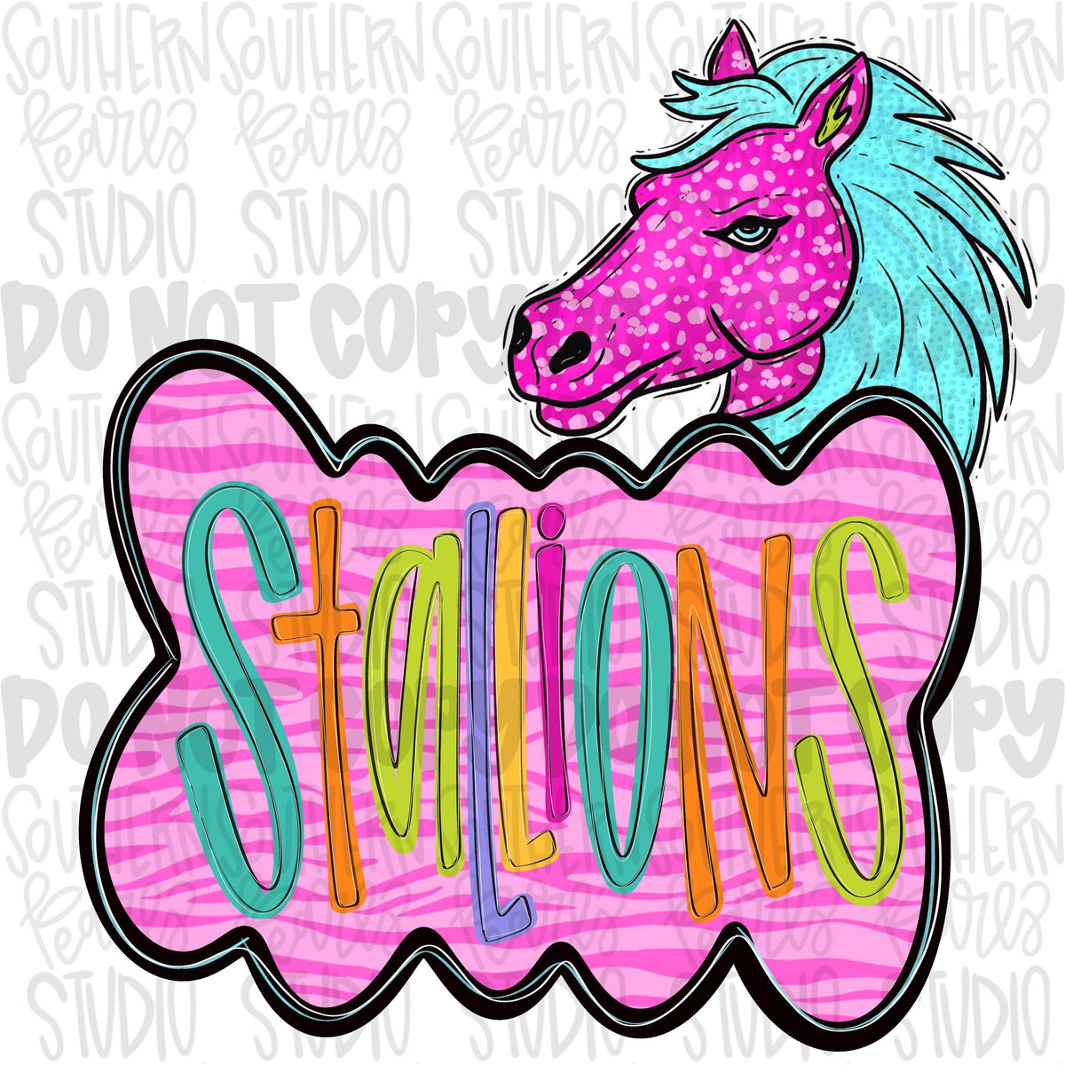Colorful zebra cloud design with Mascot | stallions | Sublimation Design | Digital Download | Women’s, Kids Shirt PNG