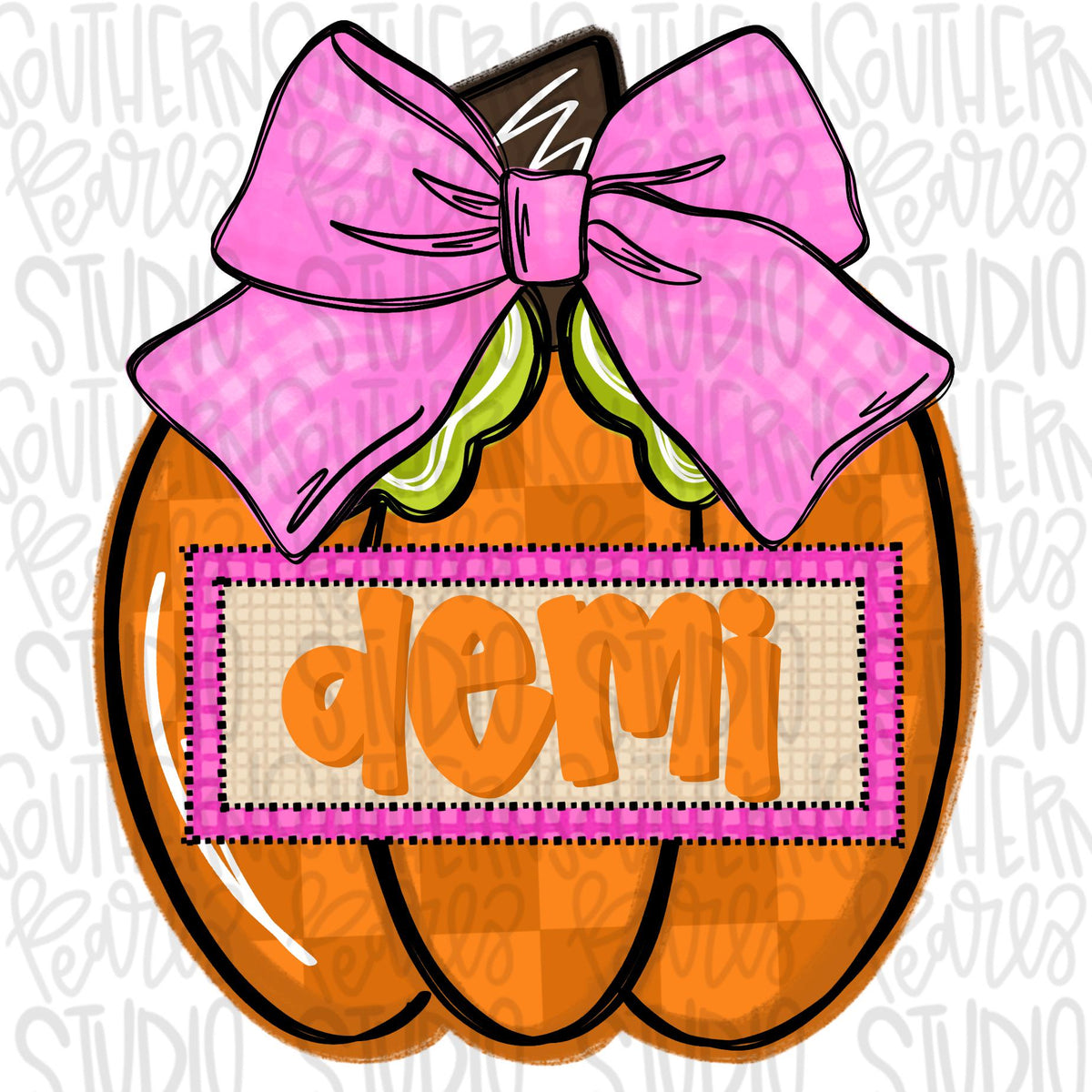 Pumpkin with pink bow with Name Patch | Sublimation Design | Digital Download | Women’s, Kids Shirt PNG