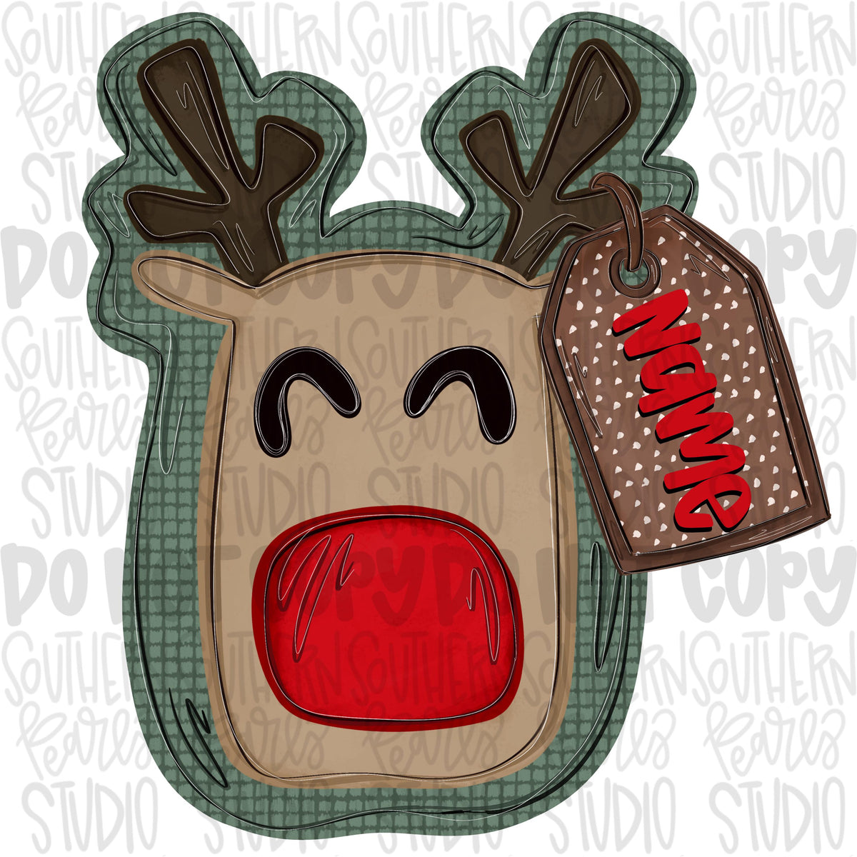 Christmas reindeer with hanging tag name patch | Sublimation Design | Digital Download | Women’s, Kids Shirt PNG