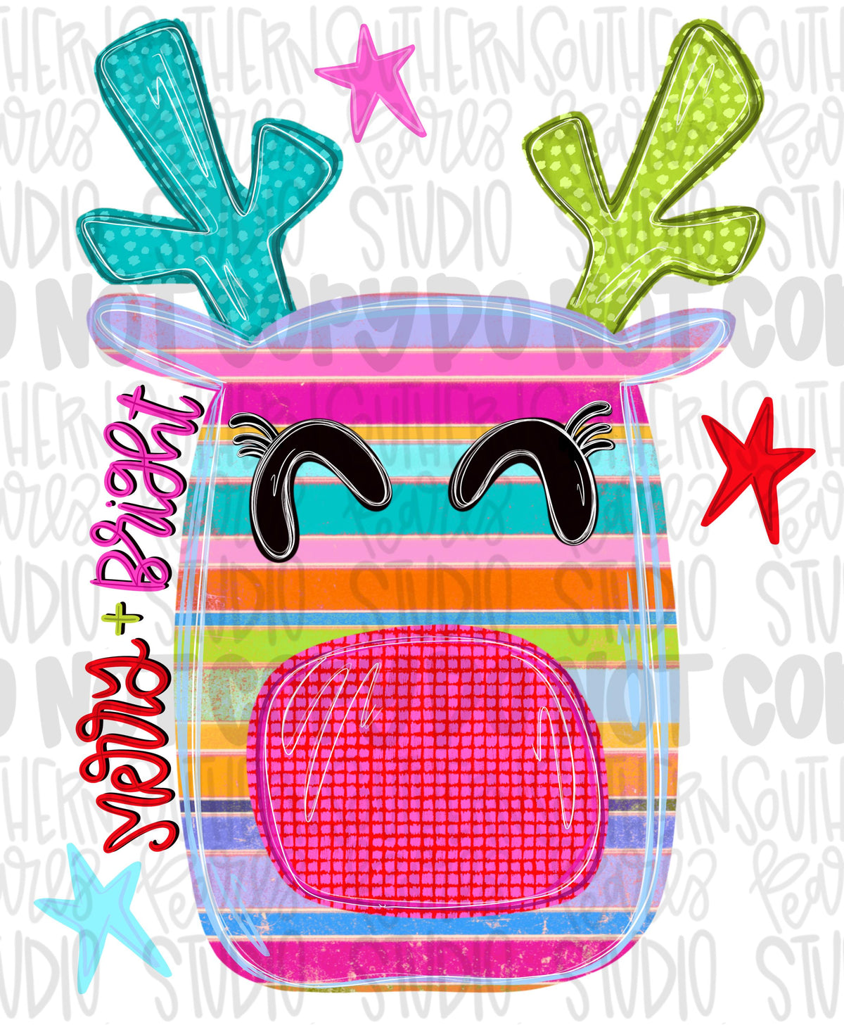 Merry and Bright colorful striped reindeer png design | Christmas png | Sublimation Design | Digital Download | Women’s, Kids Shirt PNG