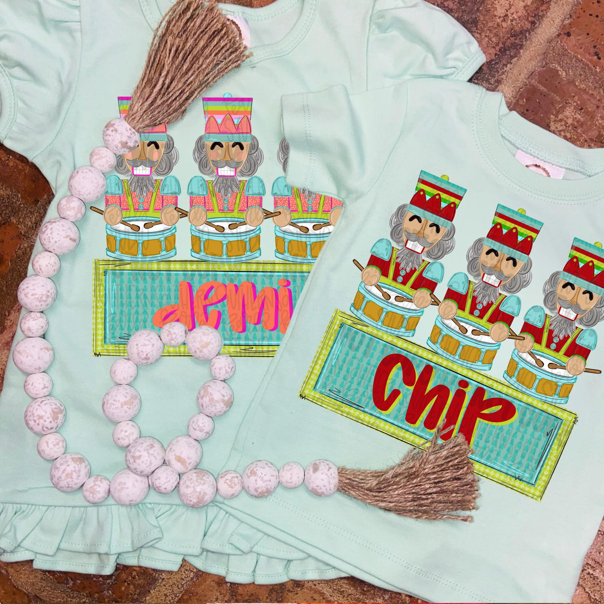 Nutcrackers drumming trio with name patch | Christmas png | Sublimation Design | Digital Download | Women’s Kids Shirt PNG