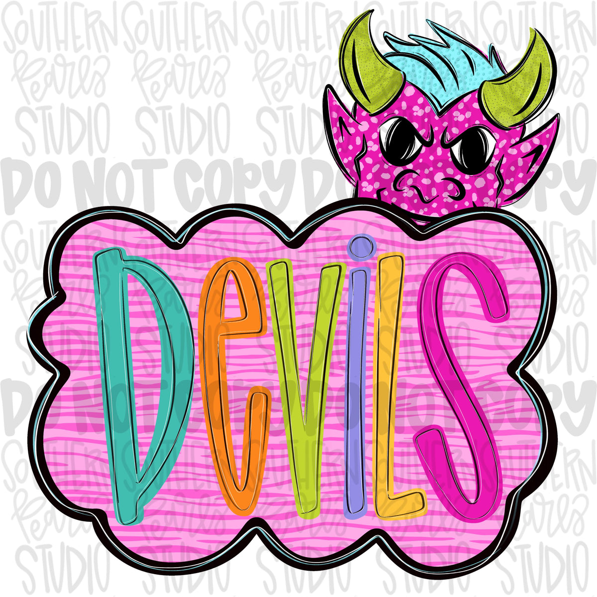 Colorful zebra cloud design with Mascot | devils | Sublimation Design | Digital Download | Women’s, Kids Shirt PNG