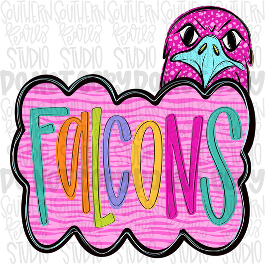 Colorful zebra cloud design with Mascot | falcons | Sublimation Design | Digital Download | Women’s, Kids Shirt PNG
