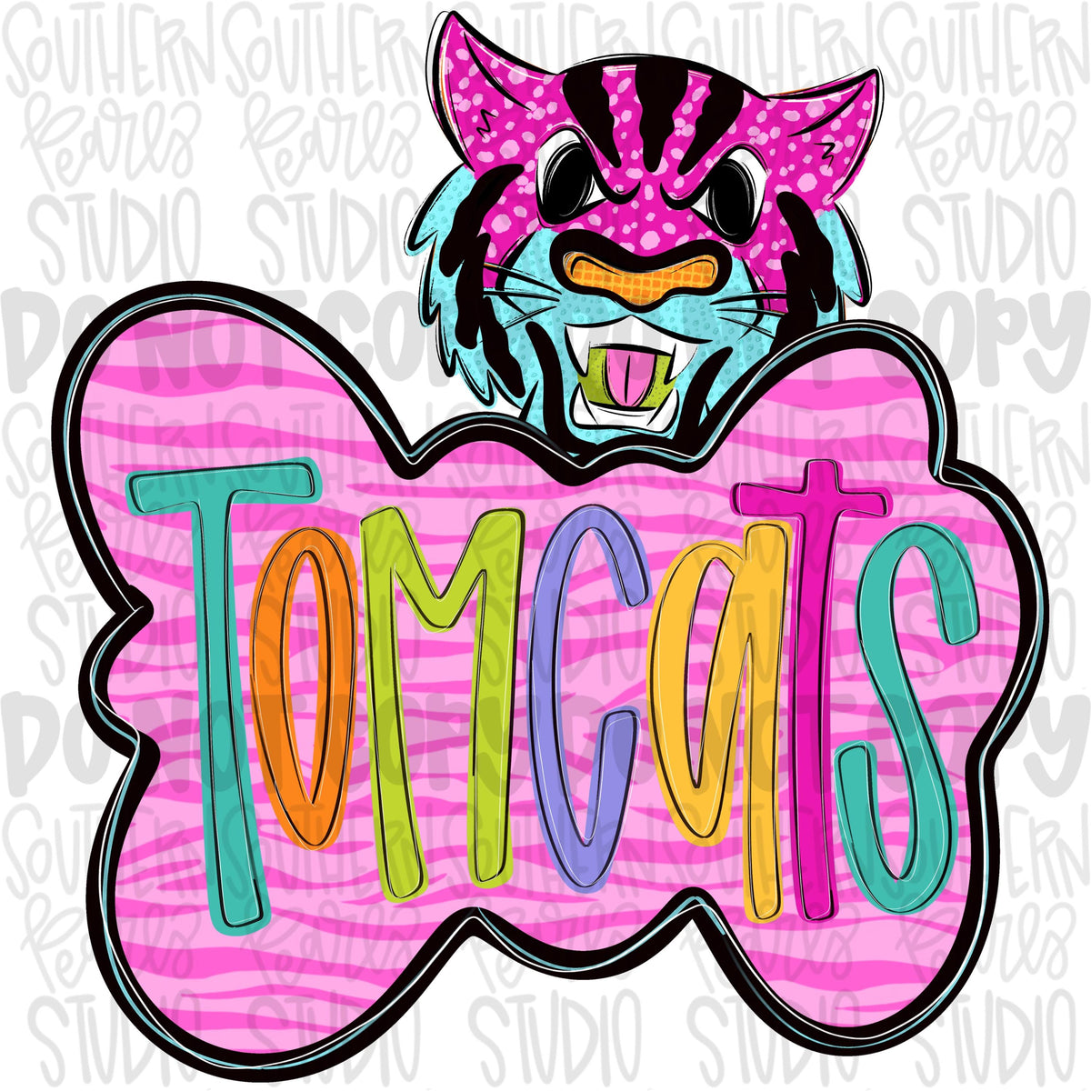 Colorful zebra cloud design with Mascot | tomcats | Sublimation Design | Digital Download | Women’s, Kids Shirt PNG
