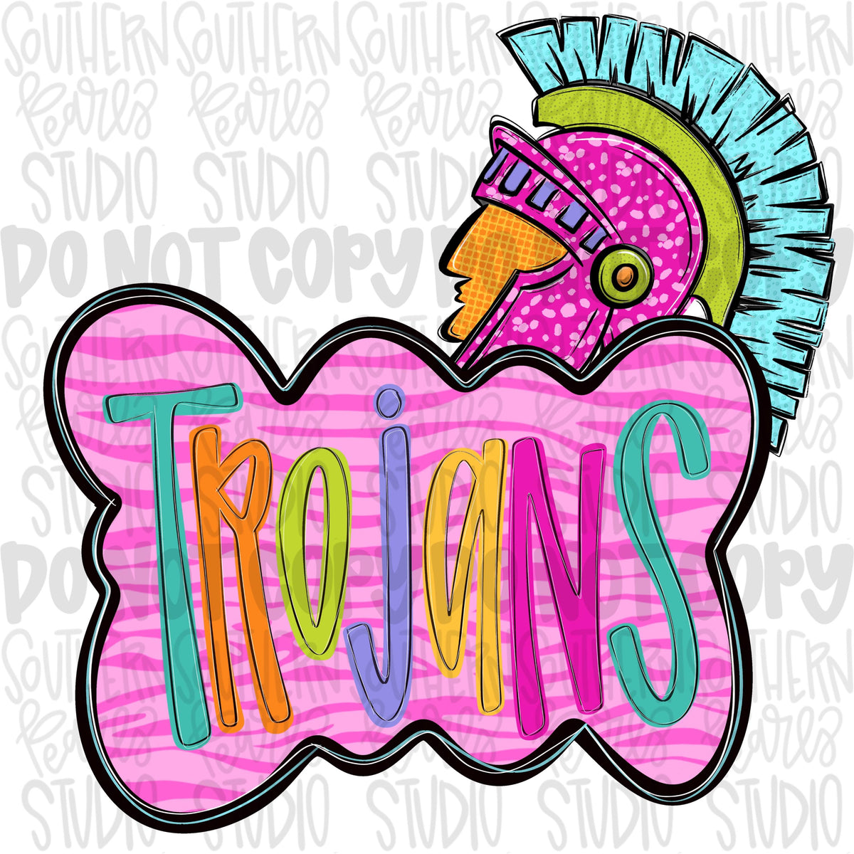 Colorful zebra cloud design with Mascot | trojans | Sublimation Design | Digital Download | Women’s, Kids Shirt PNG