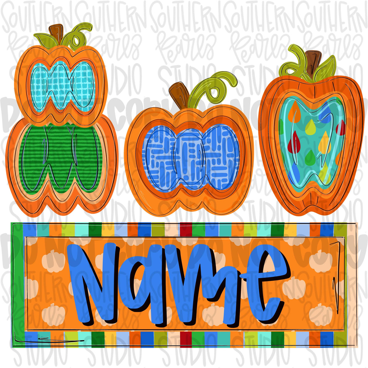 Colorful pumpkin insides trio with Name Patch boy | fall png design | Sublimation Design | Digital Download | Women’s, Kids Shirt PNG