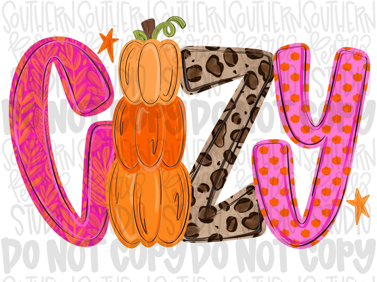 Cozy lettering with pumpkin stack design | fall png design | Sublimation Design | Digital Download | Women’s, Kids Shirt PNG