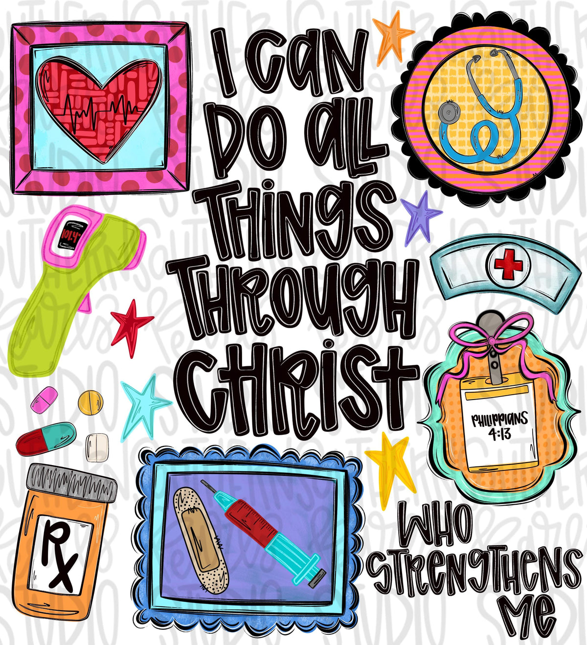 I can do all things through Christ who strengthens me nurse png design, occupations | Bible verse | Digital Download | Womens png design