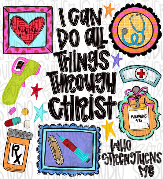 I can do all things through Christ who strengthens me nurse png design, occupations | Bible verse | Digital Download | Womens png design