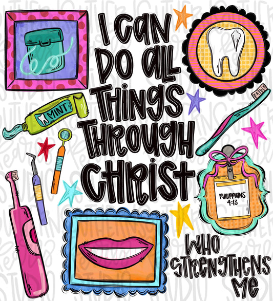 I can do all things through Christ who strengthens me dental png design, occupations | Bible verse | Digital Download | Womens png design