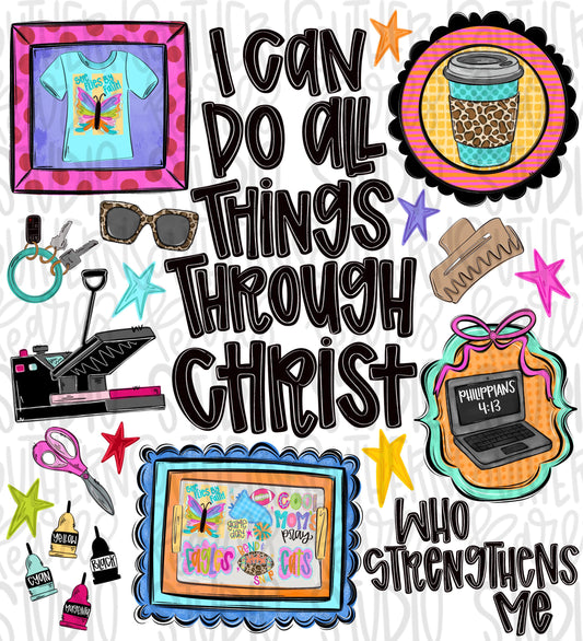 I can do all things through Christ who strengthens me designer shirt business png design occupations | Bible verse |Digital Download
