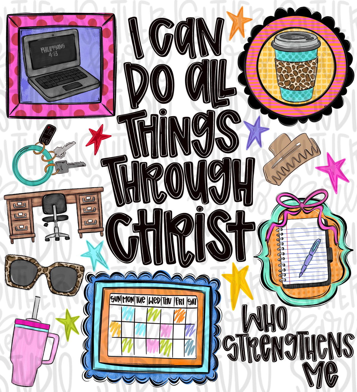 I can do all things through Christ who strengthens me secretary png design, occupations | Bible verse | Digital Download | Womens png