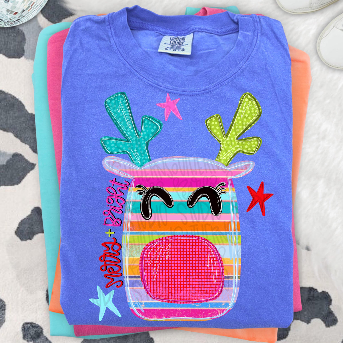 Merry and Bright colorful striped reindeer png design | Christmas png | Sublimation Design | Digital Download | Women’s, Kids Shirt PNG