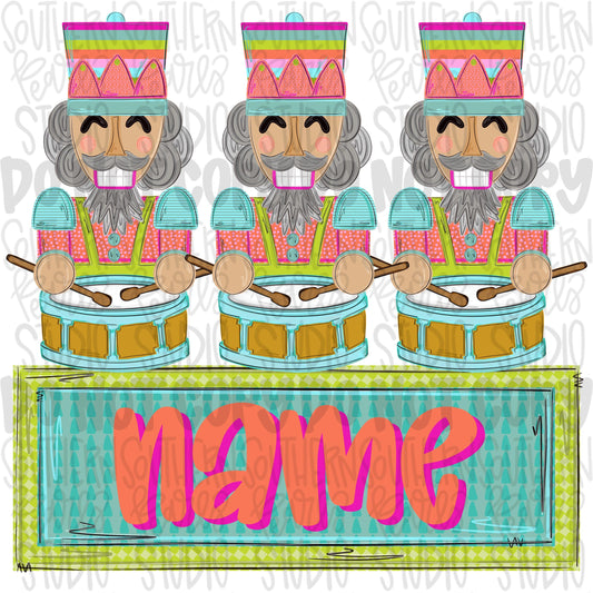 Nutcrackers drumming trio with name patch girl colors | Christmas png | Sublimation Design | Digital Download | Women’s Kids Shirt PNG