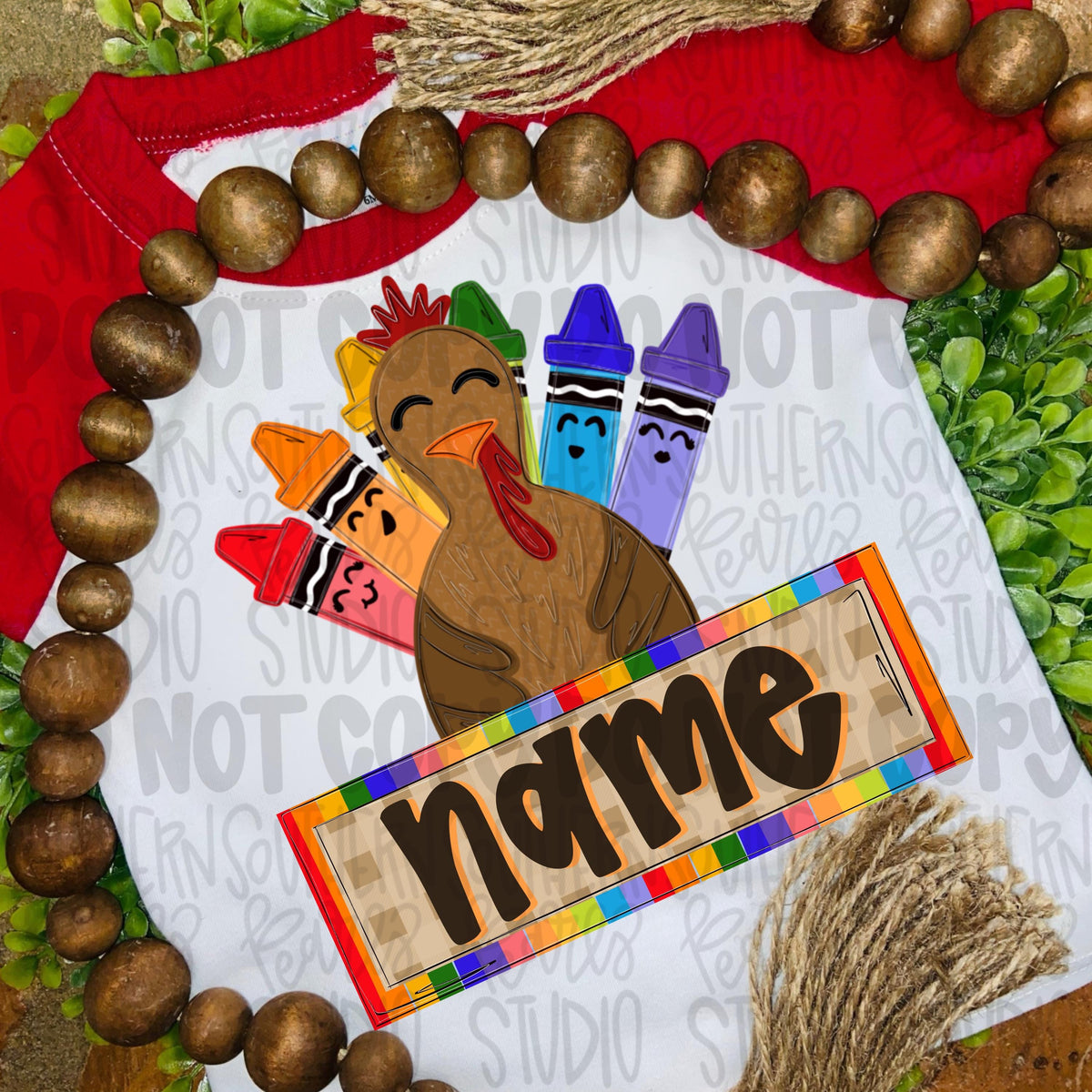 Boy turkey with crayons and name patch png design | fall png | Sublimation Design | Digital Download | Womens Kids PNG