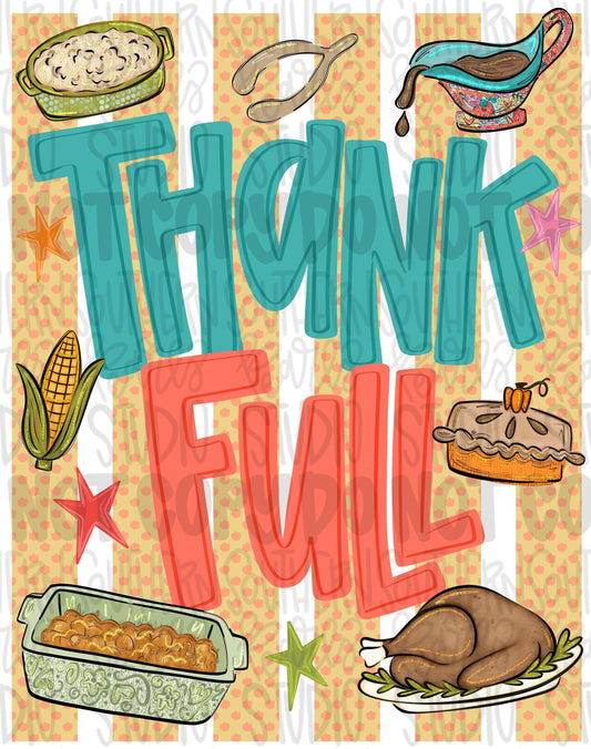 Thank Full Thanksgiving meal and foods png design | fall png thankful png stripes | Sublimation Design | Digital Download | Womens Kids PNG