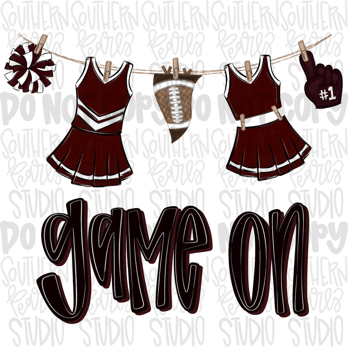Game On cheer uniform on clothesline png | maroon | football png | Lets Go | Go Team | PNG | Sublimation | Design Download
