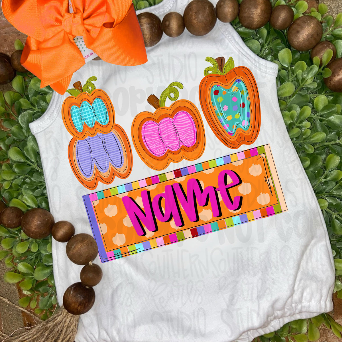 Colorful pumpkin insides trio with Name Patch girl | fall png design | Sublimation Design | Digital Download | Women’s, Kids Shirt PNG