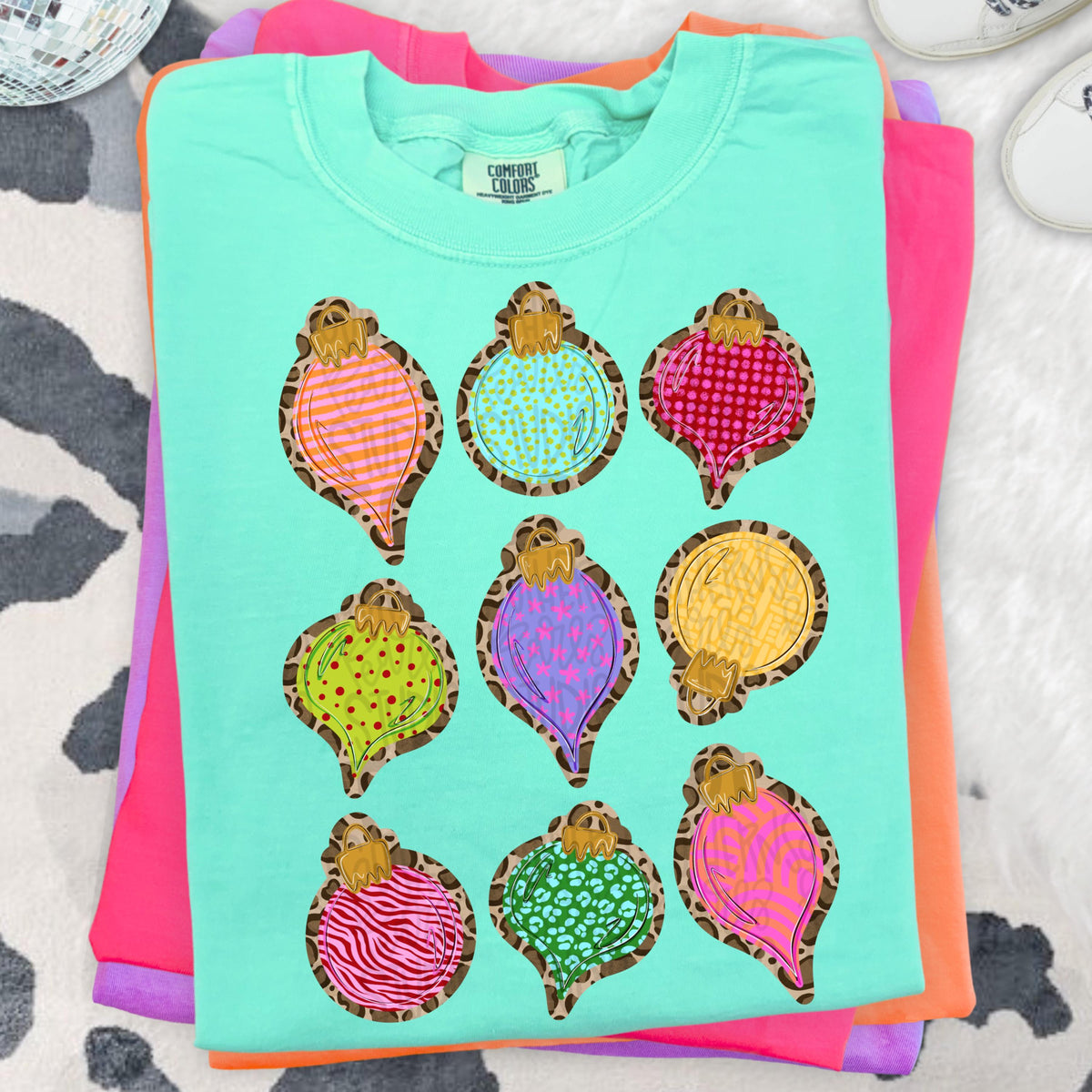 Colorful ornaments png design | Christmas png leopard png | Sublimation Design | Digital Download | Women’s, Kids Shirt PNG