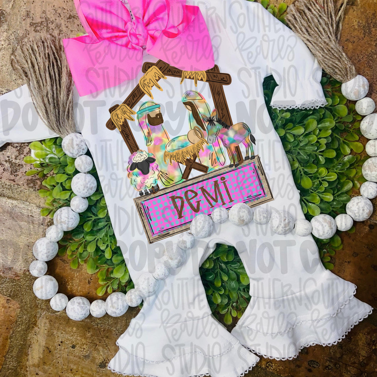 Nativity colorful watercolor png design with name patch girl | Christmas png | Sublimation Design | Digital Download | Womens Kids PNG