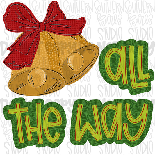 Jingle all the way png design | Christmas png | gold jingle bells with red bow | Sublimation Design | Digital Download | Womens Kids PNG