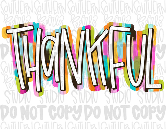 Thankful brushstroke colorful png design | fall png | Sublimation Design | Digital Download | Womens Kids PNG