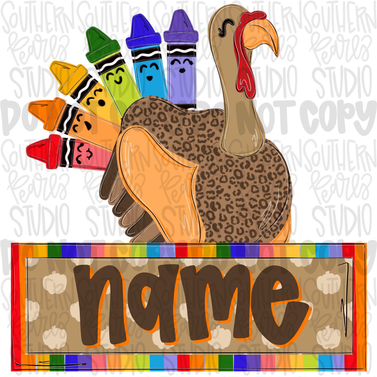 Girl turkey with crayons and name patch png design | fall png | Sublimation Design | Digital Download | Womens Kids PNG