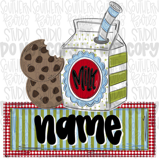 Milk and cookies with Name Patch girly png | Christmas png design | Sublimation Design | Digital Download | Women’s, Kids Shirt PNG