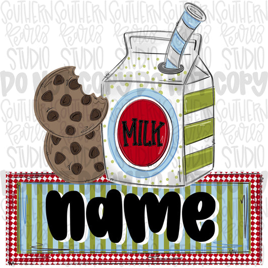 Milk and cookies with Name Patch boyish png | Christmas png design | Sublimation Design | Digital Download | Women’s, Kids Shirt PNG