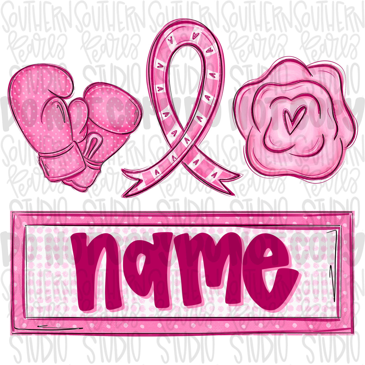 Pink cancer trio with name patch | Sublimation Design | Digital Download | Women’s, Kids Shirt PNG