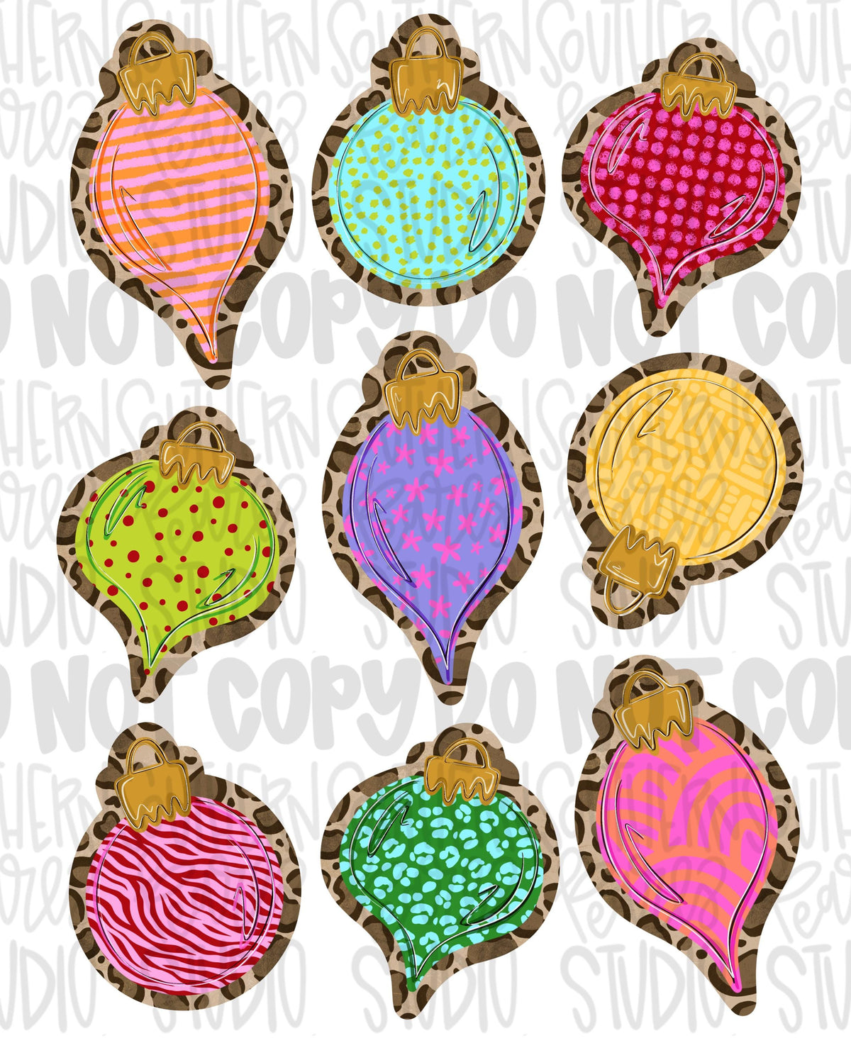 Colorful ornaments png design | Christmas png leopard png | Sublimation Design | Digital Download | Women’s, Kids Shirt PNG