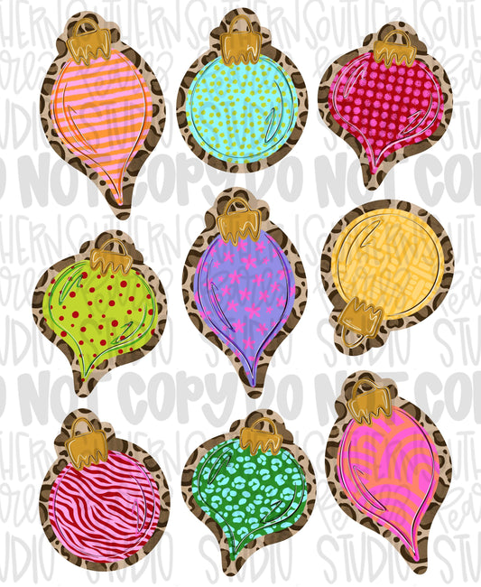 Colorful ornaments png design | Christmas png leopard png | Sublimation Design | Digital Download | Women’s, Kids Shirt PNG