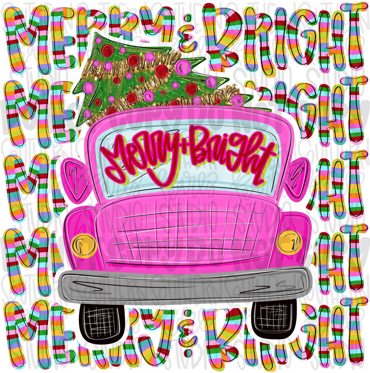 Merry and Bright pink truck with Christmas tree png design | Christmas png | Sublimation Design | Digital Download | Women’s, Kids Shirt PNG