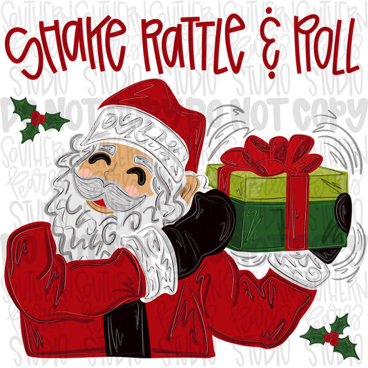 Shake rattle and roll Santa shaking present png design | Christmas png | Sublimation Design | Digital Download | Womens, Kids Shirt PNG