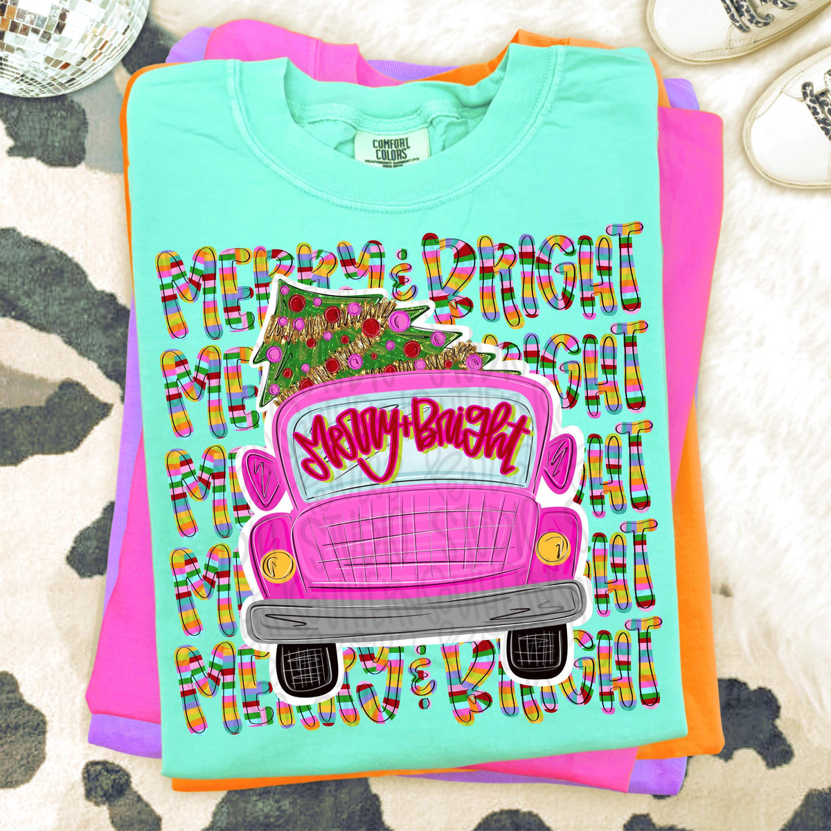 Merry and Bright pink truck with Christmas tree png design | Christmas png | Sublimation Design | Digital Download | Women’s, Kids Shirt PNG