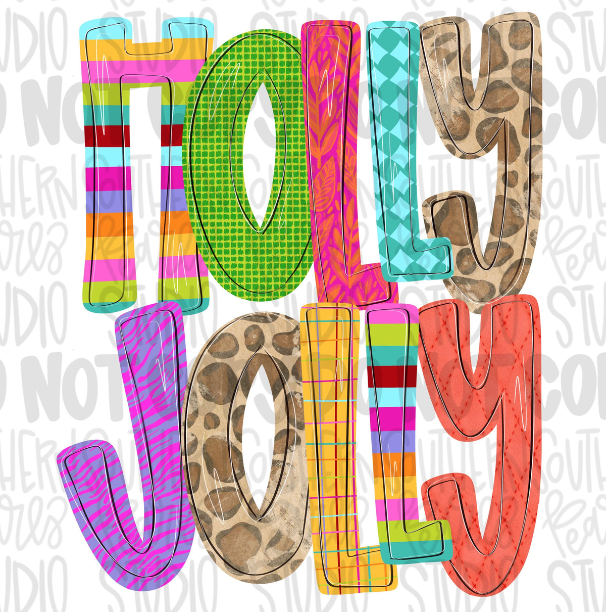 Holly Jolly colorful wording png design | Christmas png | Sublimation Design | Digital Download | Womens, Kids Shirt PNG