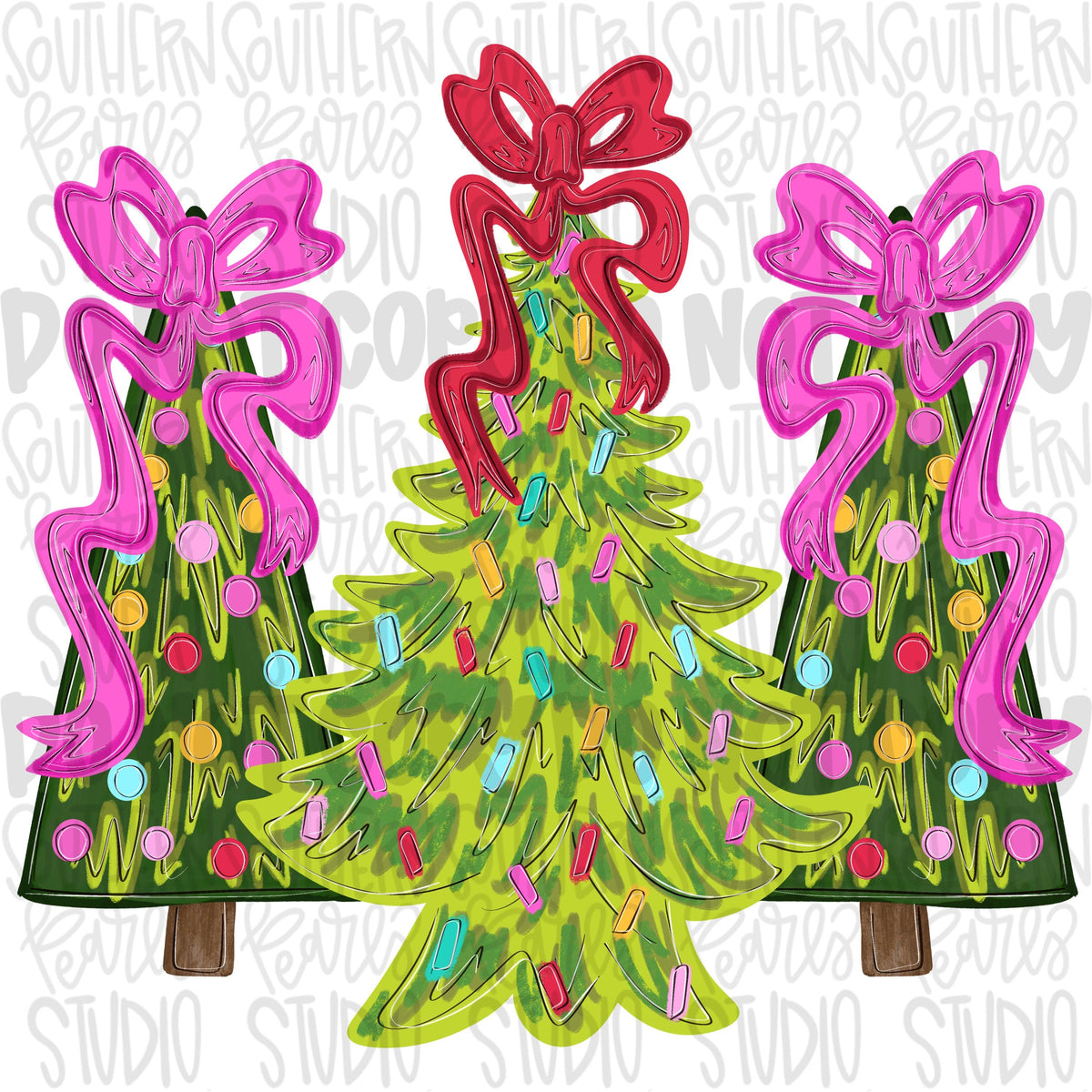 Christmas tree trio with bows png design | coquette png | Christmas png | Sublimation Design | Digital Download | Womens, Kids Shirt PNG