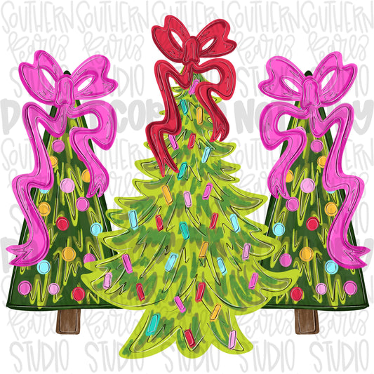 Christmas tree trio with bows png design | coquette png | Christmas png | Sublimation Design | Digital Download | Womens, Kids Shirt PNG