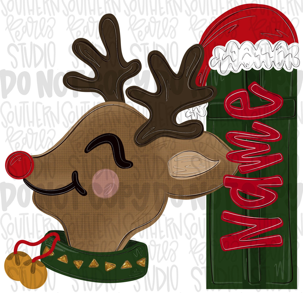Boy Reindeer with present as a name patch png design | jingle bells on collar | Christmas png | Digital Download | Kids Shirt PNG
