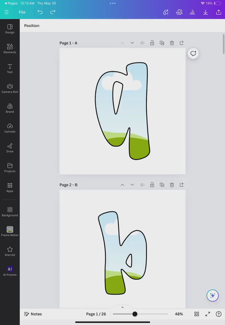Canva Frame Template Phoebe Alphabet | Fill your own font | Sublimation Design | Digital Download | Women’s, Kids Shirt PNG
