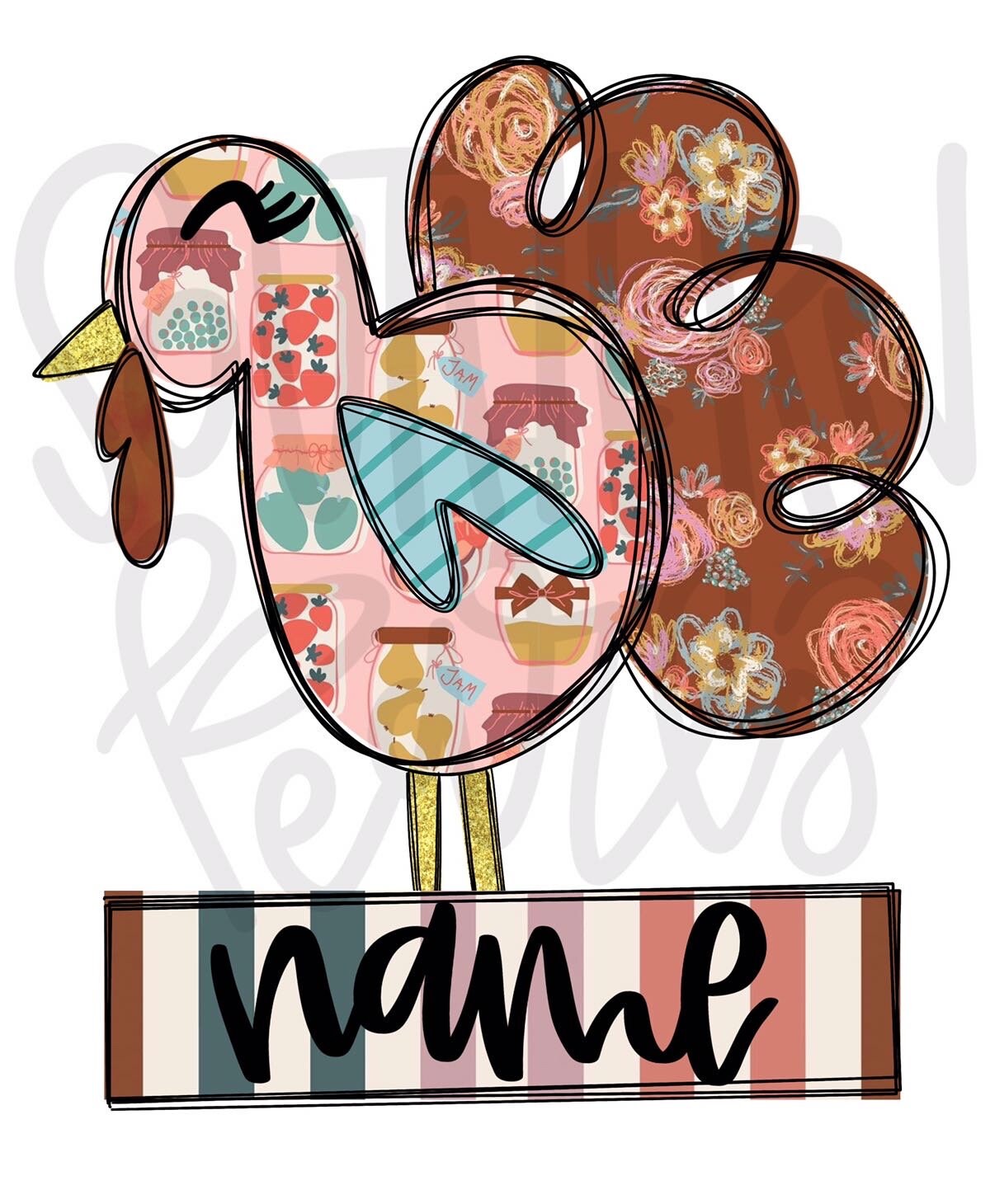 Turkey with Name Patch | Sublimation Design | Digital Download | Women’s, Kids Shirt PNG