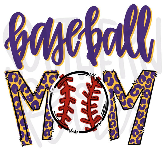 Baseball Mom | Purple and Yellow | Sublimation Design | Digital Download | Women’s, Kids Shirt PNG