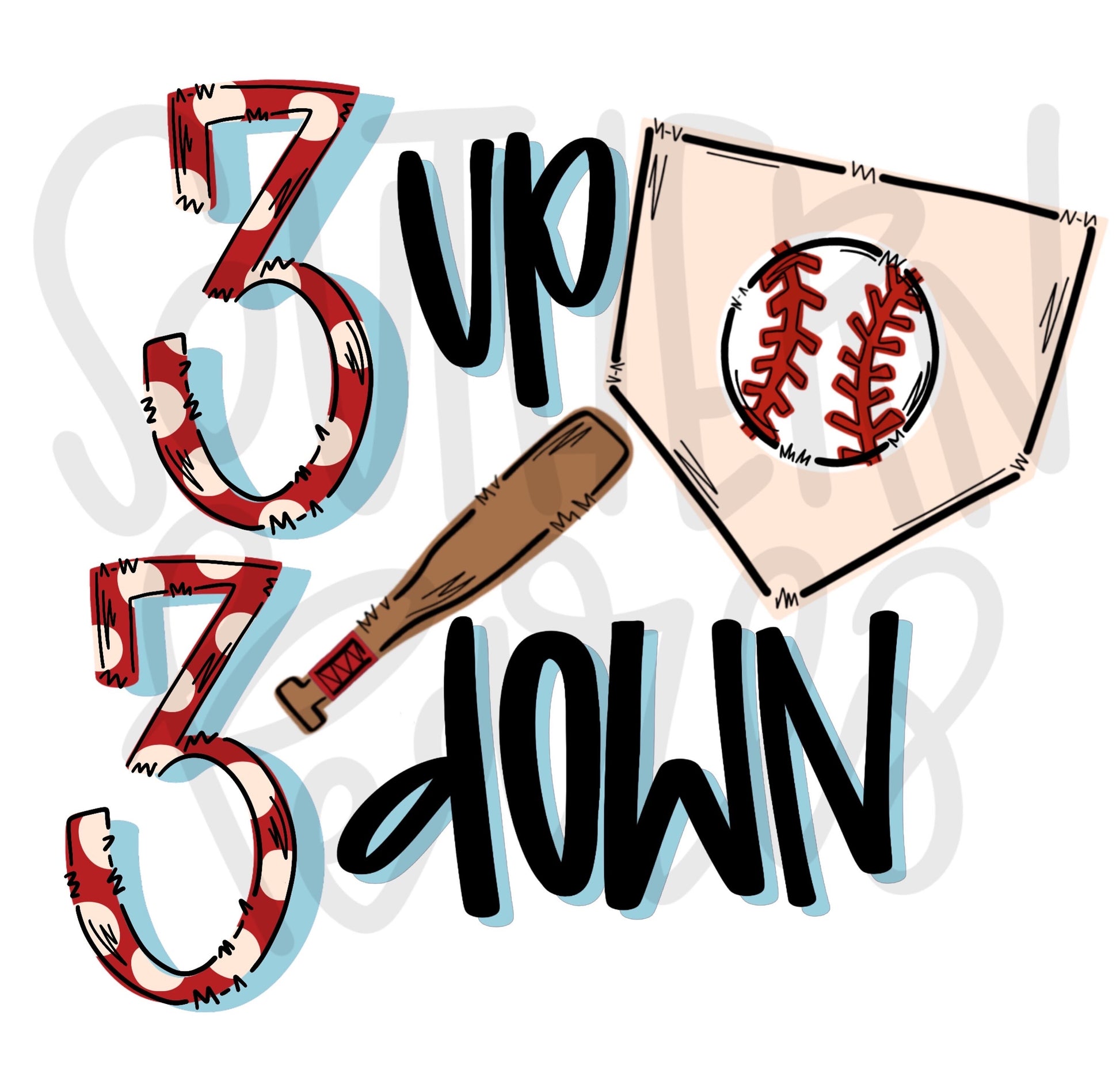 3 up 3 down | Game Day | Baseball | Sublimation Design | Digital Download | Women’s, Kids Shirt PNG