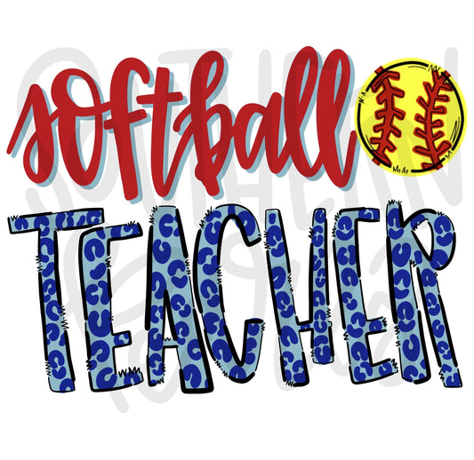 Softball Teacher | Royal and Red | Sublimation Design | Digital Download | Women’s, Kids Shirt PNG