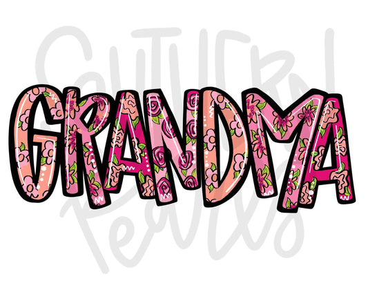 Floral Grandma with outline | Sublimation Design | Digital Download | Women’s, Kids Shirt PNG