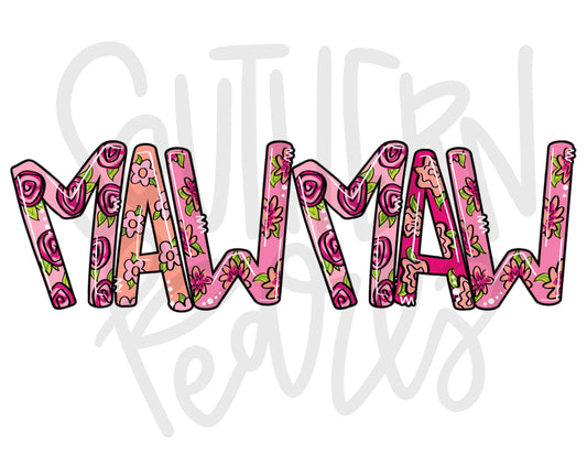 Floral MAWMAW with outline | Sublimation Design | Digital Download | Women’s, Kids Shirt PNG