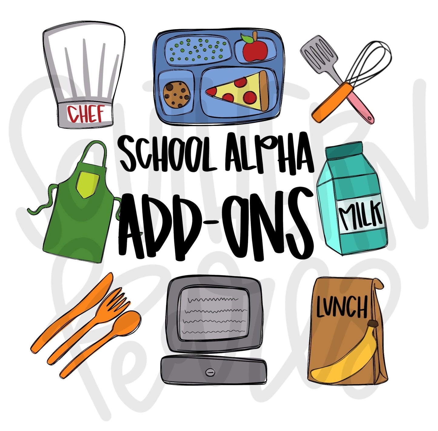 Cafeteria items Add-Ons for School Alpha | Teacher Alphabet Design | Sublimation Design | Digital Download | Women’s, Kids Shirt PNG